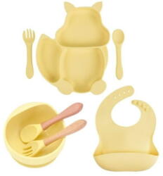 Empria Set complet din silicon fara alergeni pentru diversificare bebe, Empria, Veverita, Galben (SetSilic4BucVeveGB) Set pentru masa bebelusi