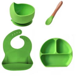 Empria® Set diversificare bebelusi, 4 piese, silicon BPA free, Empria, Verde (SetSilic4BucMintGreen) Set pentru masa bebelusi