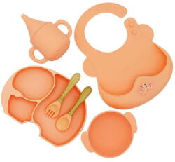 Empria® Set diversificare bebelusi Elefant, 6 piese, set hranire silicon fara BPA, Empria, Premium, Portocaliu (SetSilic6BucElefantPR) Set pentru masa bebelusi