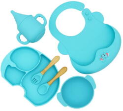 Empria® Set diversificare bebelusi Elefant, 6 piese, set hranire silicon fara BPA, Empria, Premium, Diverse culori (SetSilic6BucElefantBL) Set pentru masa bebelusi