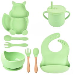 Empria® Set complet din silicon fara alergeni pentru diversificare bebe, Empria, Veverita, Verde (SetSilic4BucVeveVD) Set pentru masa bebelusi