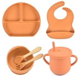 Empria® Set hranire bebelusi, 6 piese, diversificare, silicon fara BPA, Empria, Portocaliu (SetSilic6BucOrange) Set pentru masa bebelusi