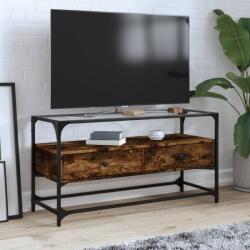 vidaXL Dulap TV blat sticla stejar fumuriu 98x35x51 cm lemn prelucrat GartenMobel Dekor (846066)