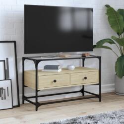 vidaXL Dulap TV blat sticla, stejar sonoma, 80x35x51 cm lemn prelucrat GartenMobel Dekor (846060)