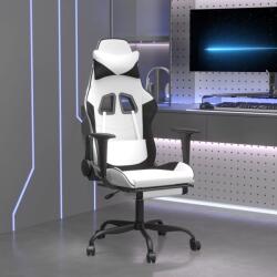 vidaXL Scaun de gaming cu suport picioare, alb/negru, piele ecologica GartenMobel Dekor (3143663)