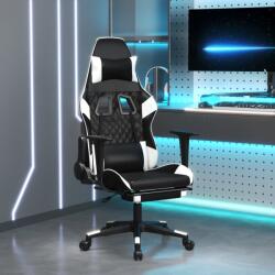 vidaXL Scaun de gaming masaj/suport picioare alb/negru piele eco GartenMobel Dekor (345527)