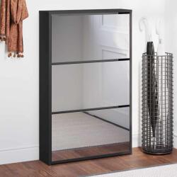 vidaXL Dulap pantofi cu oglinda, 3 straturi, negru, 63x17x102, 5 cm GartenMobel Dekor (342635) Pantofar