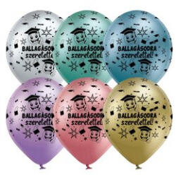 Belbal Ballagási latex lufi 11" 28cm Ballagásodra szeretettel! , 6db, Chrome (LUFI535714)