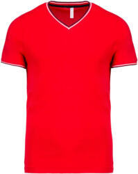 Kariban Férfi póló Kariban KA374 v-nyakú piqué póló -3XL, Red/Navy/White