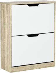 HomCom Dulap pantofi cu 2 Sertare Rabatabile, 8 Perechi, cu un Dispozitiv Anti-Răsturnare, Design Compact, 62, 5x26x81 cm, Natural | Aosom Romania (837-204) Pantofar