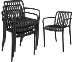 Outsunny Set 4 Scaune de Grădină Outsunny Stivuibile din PP Rezistent la Razele UV, Scaune de Luat Masa pentru Exterior cu Spătar Ergonomic cu Lamele și Brațe, pentru Terasă, Balcon, Grădină, 55x58, 5x81, 5 cm