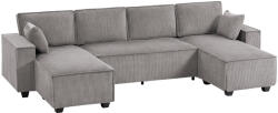 HOMCOM Colțar cu două chaise-longue, canapea în formă de U din material cord cu șezut lat și adânc, perne cu arc, Gri deschis | Aosom Romania (83B-786V00LG)