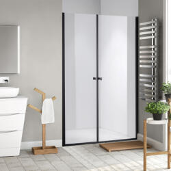 STUXI Bari Big Black 150 cm széles aszimmetrikus kétszárnyú nyíló zuhanyajtó, 6 mm vízlepergető üveggel, matt fekete profillal, 195 cm magas (TL-6109B-70-80-big)