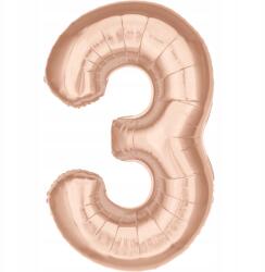 PartyBee Fólia lufi Szám 3 Rózsaszín Arany Rose Gold 100cm XXL nagy héliumos lufi