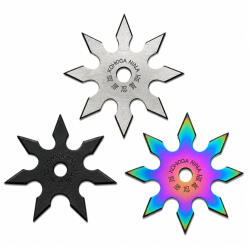 Depox Set trei stele de aruncat DEPOX®, 7 si 8 colturi, metalic, negru/multicolor/argintiu, 10 cm (0549)