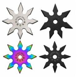 Depox Set patru stele de aruncat DEPOX®, 7 si 8 colturi, metalic, negru/multicolor/argintiu, 10 cm (0551)