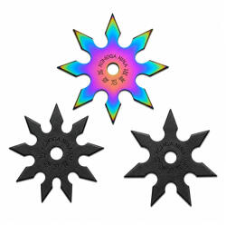 Depox Set trei stele de aruncat DEPOX®, 7 si 8 colturi, metalic, negru/multicolor, 10 cm (0548)