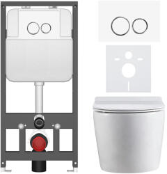 Cerano - Falba épített WC szett Felci - fényes fehér - Prime/Duoalo nyomógomb, fehér - fali - falba építhető - falsík előtti/gipszkarton - 53x37 cm (CER-8050BD86063)