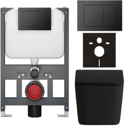 Cerano - Komplett WC szett Basic/Forte - matt fekete - WC nyomógomb Maxio/Fekete - fali - alacsony modul - falsík előtti beépítés - 51x36 cm (CER-8050BD86399)