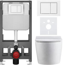 Cerano - Komplett WC szett Basic/Felci - fényes fehér - WC nyomógomb Maxio/Fehér - szabadon álló - falsík előtti beépítés - 53x37 cm (CER-8050BD86077)