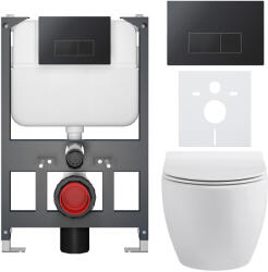 Cerano - Falba épített WC szett Dure - fényes fehér - Prime/Modulo nyomógomb, fekete - fali - alacsony modul - falsík előtti/gipszkarton - 51x35 cm (CER-8050BD85921)