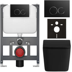 Cerano - Komplett WC szett Basic/Forte - matt fekete - WC nyomógomb Dualo/Fekete - fali - alacsony modul - falsík előtti beépítés - 51x36 cm (CER-8050BD86384)