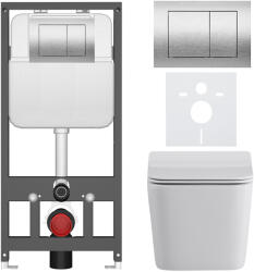 Cerano - Komplett WC szett Basic/Forte - fényes fehér - WC nyomógomb Maxio/Silver - fali - falba szerelhető - falsík előtti - 51x36 cm (CER-8050BD86133)