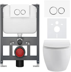 Cerano - Komplett WC-szett Basic/Dure - fényes fehér - Dualo/fehér WC-nyomólap - függesztett - alacsony modul - előtétfalas szerelés - 51x35 cm (CER-8050BD85916)