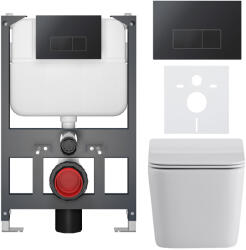 Cerano - Komplett WC szett Basic/Forte - fényes fehér - WC nyomógomb Modulo/Fekete - fali - alacsony modul - falsík előtti beépítés - 51x36 cm (CER-8050BD86144)