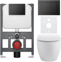 Cerano - Komplett WC-szett Basic/Dure - fényes fehér - Maxio WC-öblítőlap/fekete - függesztett - alacsony modul - fal elé szerelhető - 51x35 cm (CER-8050BD85920)