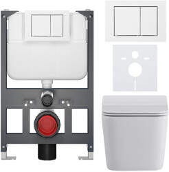 Cerano - Komplett WC szett Basic/Forte - fényes fehér - WC nyomógomb Maxio/Fehér - fali - alacsony modul - falsík előtti beépítés - 51x36 cm (CER-8050BD86124)