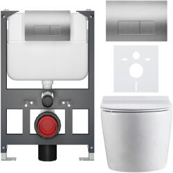 Cerano - Komplett WC szett Basic/Felci - fényes fehér - WC nyomógomb Modulo/Silver - fali - alacsony modul - falsík előtti beépítés - 53x37 cm (CER-8050BD86104)