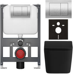 Cerano - Komplett WC szett Basic/Forte - matt fekete - WC nyomógomb Maxio/Silver - fali - alacsony modul - falsík előtti beépítés - 51x36 cm (CER-8050BD86404)