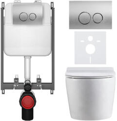 Cerano - Komplett WC-szett Basic/Felci - fényes fehér - Dualo WC-nyomólap/Ezüst - falba építhető - 53x37 cm (CER-8050BD86071)
