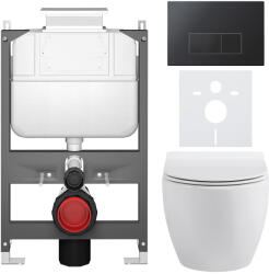 Cerano - Komplett WC-szett Basic/Dure - fényes fehér - Modulo WC-nyomólap/fekete - felülről működtethető - fal elé szerelhető - 51x35 cm (CER-8050BD85885)