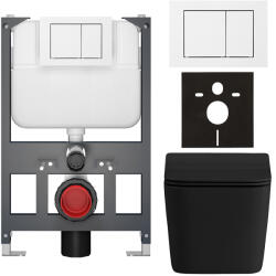 Cerano - Komplett WC szett Basic/Forte - matt fekete - WC nyomógomb Maxio/Fehér - fali - alacsony modul - falsík előtti beépítés - 51x36 cm (CER-8050BD86394)
