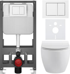 Cerano - Komplett WC szett Basic/Dure - fényes fehér - WC nyomógomb Maxio/Fehér - szabadon álló - falsík előtti beépítés - 51x35 cm (CER-8050BD85908)