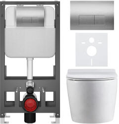Cerano - Komplett WC szett Basic/Felci - fényes fehér - WC nyomógomb Modulo/Silver - szabadon álló - falsík előtti beépítés - 53x37 cm (CER-8050BD86102)