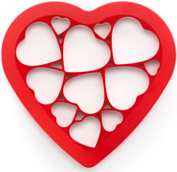 Lékué Puzzle Hearts Cookie Cutter 12 adagos szív alakú puzzle sütemény kiszúró, műanyag, piros