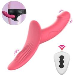 Guilty Toys Strap-On for Women Double Fun, Remote Control, 9 Vibration Modes, 2 Motors, Silicone, USB, Pink