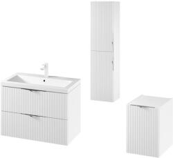 Cersanit Set dulap baie suspendat 2 sertare si lavoar inclus 80 cm, dulap baie suspendat si dulap baie tip coloana, culoare alb mat, MDF, Cersanit Tirso (setTirsoAlb)