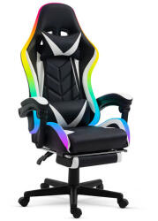  RGB LED-es gamer szék - karfával, párnával - Fekete/Fehér