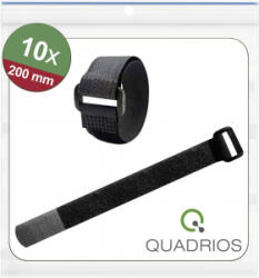 Quadrios Tépőzár kábelkötegelő Kötegeléshez Bolyhos és horgos fél (H x Sz) 200 mm x 20 mm Fekete 10 db (25CA570) (25CA570) - aqua