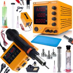  Szett Tápegység AmpRush RARES-3210 - 32V 10A Szabályozható | Forrasztóállomás OH660 2in1 660W | Forrasztóflux RMA-223, NC-559-ASM 10cc, Szilikon Matta 200x300mm
