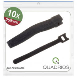 Quadrios Tépőzár kábelkötegelő Kötegeléshez Bolyhos és horgos fél (H x Sz) 250 mm x 12 mm Fekete 10 db (23CA186) (23CA186) - aqua