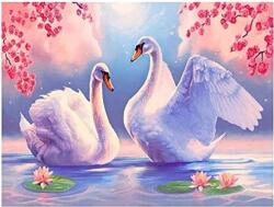 NORIMPEX - Puzzle Tablou Diamant: Lebede printre crini 30x40cm - 1 - 39 piese