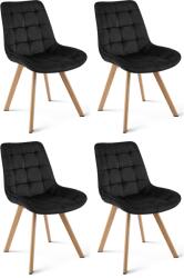 FDY Set 4 Scaune Bucatarie/Dining Sunny Catifea Negru, Picioare Metalice Finisaj Lemn