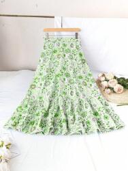 Shein Zöld Mintás Magas Derekú Maxi Szoknya Shein 38-AS