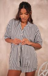 Prettylittlething Fekete-fehér Csíkos Rövid Ujjú Ing Prettylittlething 36