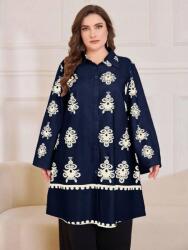 Shein Sötétkék Klasszikus Sima Laza Hosszú Ujjú Ing Shein Mintákkal 52